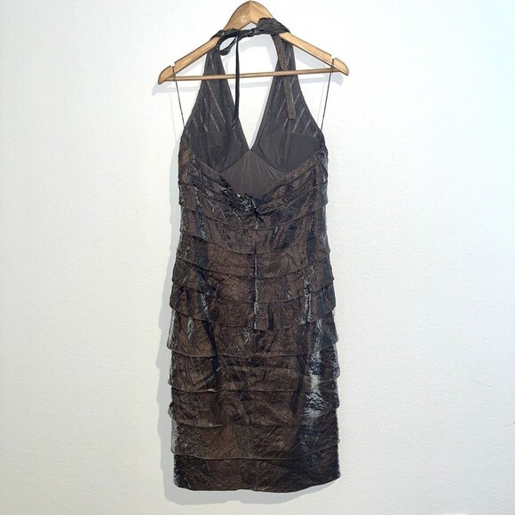 Cache Brown Dress Size 8 Layered Cocktail Metallic copper  Halter - Picture 7 of 7